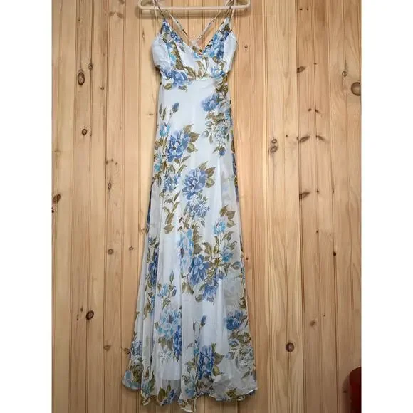 NWT Lulus Oh-So Romantic Pale Blue Floral Print Sleeveless Wrap Maxi Dress Sz S - Picture 2 of 9